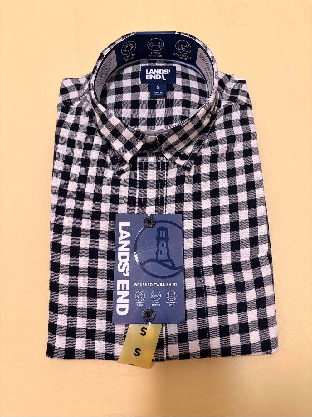 Lands' End Black & White Gingham Button-Down Shirt